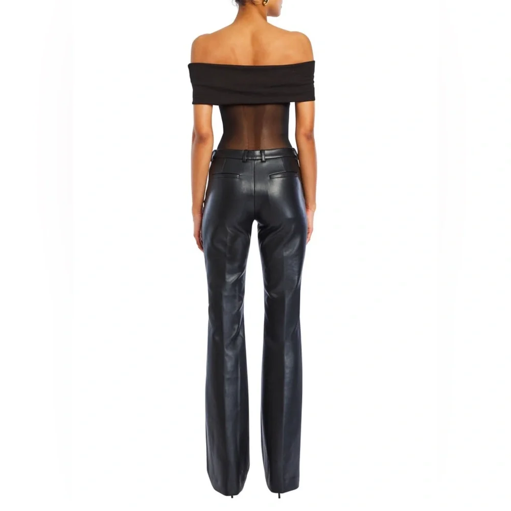 SER.O.YA Ronja Vegan Leather Trouser Black Flare Pants 4621-14 Size 2 NWT - Picture 2 of 16